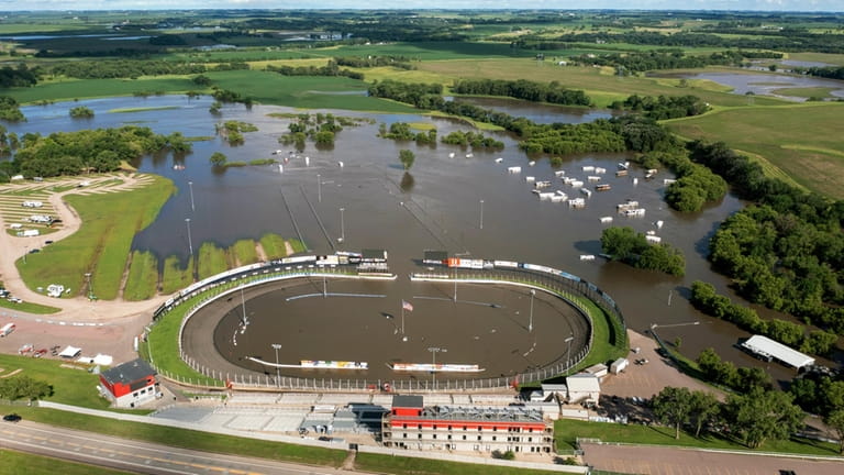 Husets Speedway is underwater after days of heavy rain led...