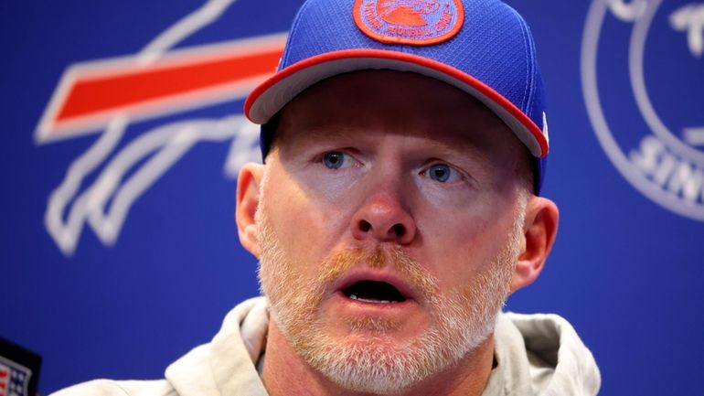 Buffalo Bills head coach Sean McDermott meets with reporters after...