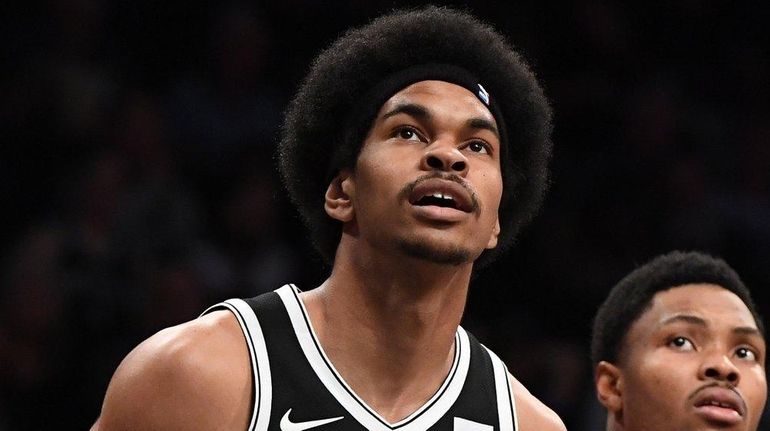 Nets center Jarrett Allen during a game against the Hawks...