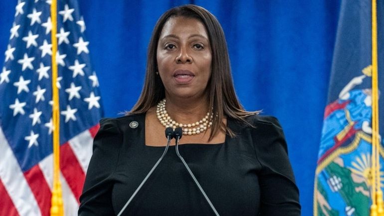 New York Attorney General Letitia James at a news conference...