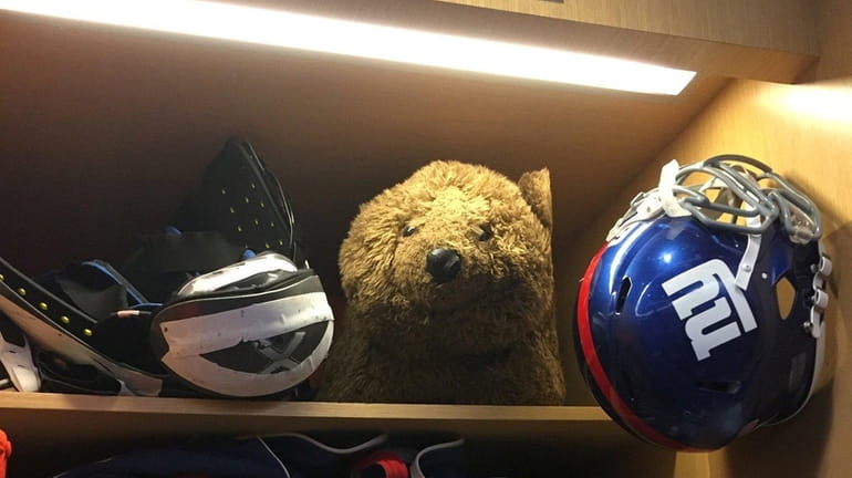 The bear in Justin Pugh's locker is the lucky stuffed...