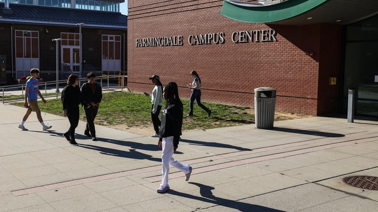Students on the campus of Farmingdale State College in East Farmingdale....