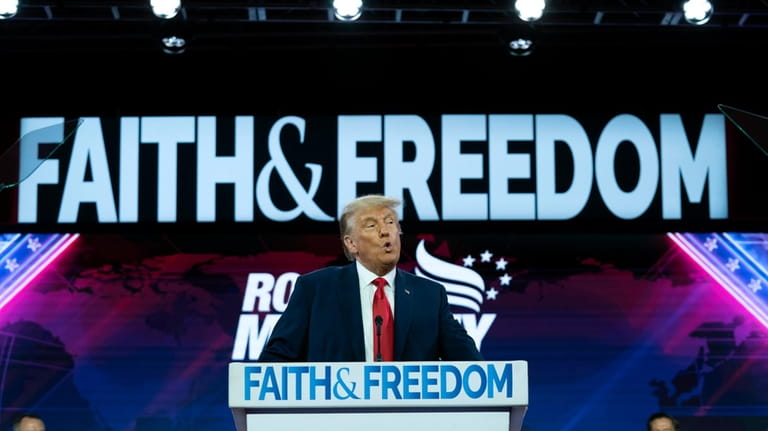 Former President Donald Trump speaks during the Faith & Freedom...