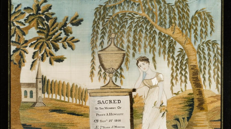 This mourning sampler is by 19th century artist Mary Ann...