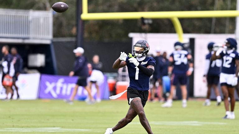 Houston Texans wide receiver Stefon Diggs (1) participates in a...