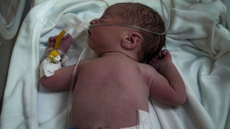 A Palestinian baby boy, not yet named, who was delivered...