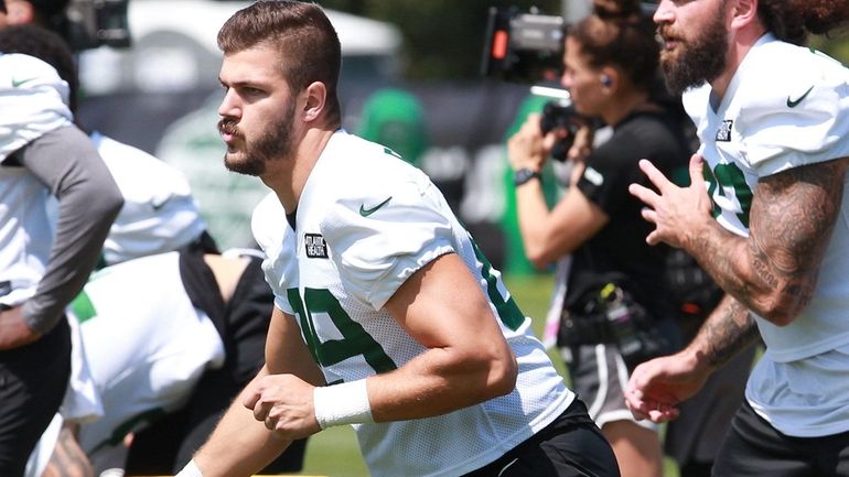 Jeremy Ruckert at Jets training camp this past August.