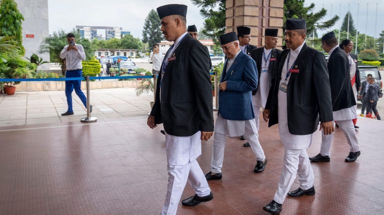 Nepalese Prime Minister Khadga Prasad Oli arrives to ask for...