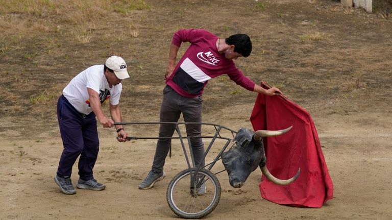 Colombia's bullfighter Sebastian Caqueza, 33, trains at the bullring in...