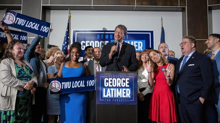 Westchester County Executive George Latimer speaks at his election night...