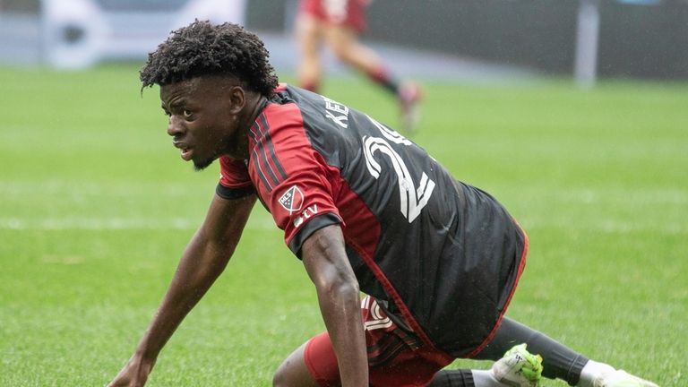 Toronto FC's Deandre Kerr reacts during an MLS soccer match...