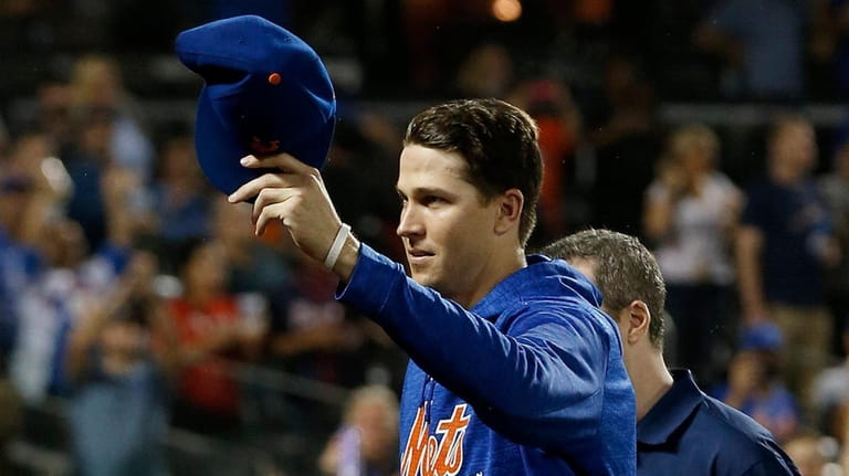 Jacob deGrom of the Mets acknowledges the fans at Citi Field...