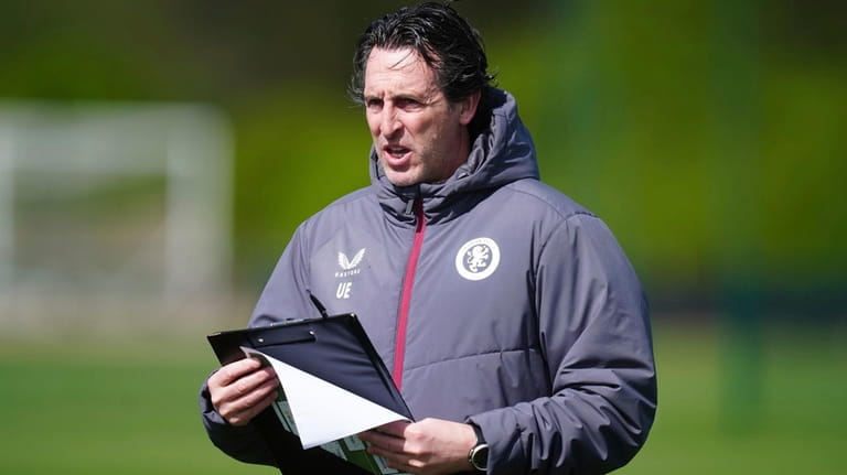 Aston Villa's manager Unai Emery attends a training session in,...