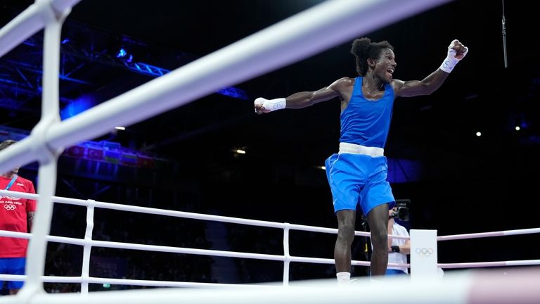 Cabo Verde's David De Pina celebrates after defeating Zambia's Patrick...