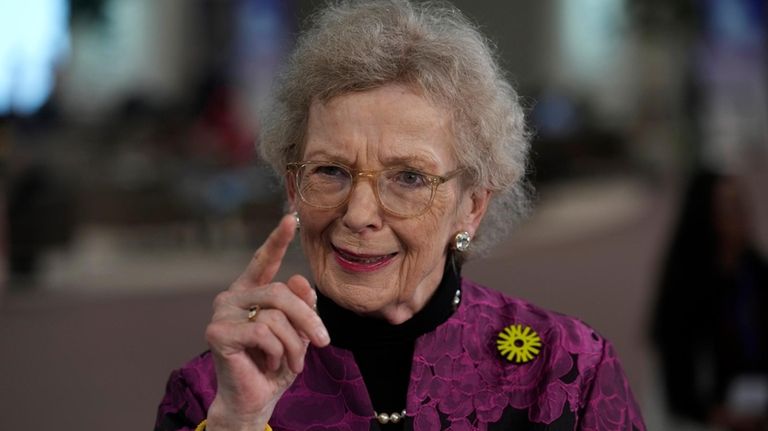 Former Irish President Mary Robinson speaks during an interview with...