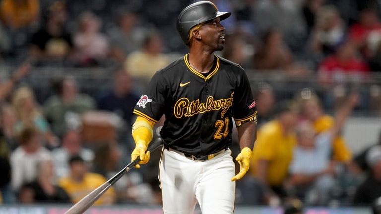 Pittsburgh Pirates' Andrew McCutchen watches his three-run home run during...