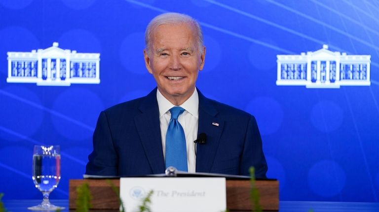 President Joe Biden speaks during a meeting with the President's...