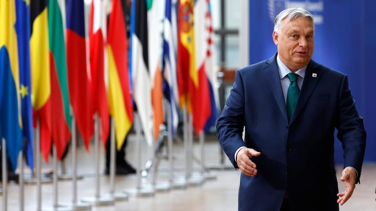 Hungary's Prime Minister Viktor Orban arrives for an EU summit...