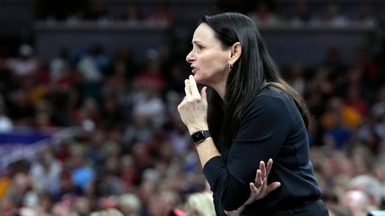 New York Liberty head coach Sandy Brondello watches during the...