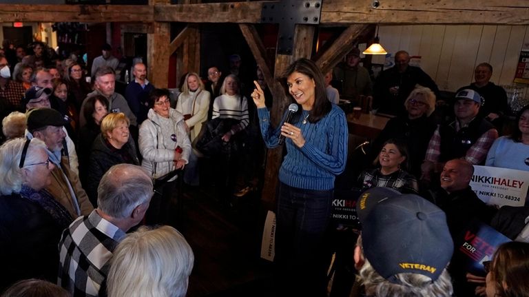 Republican presidential candidate former UN Ambassador Nikki Haley addresses a...