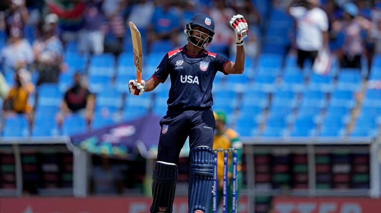 United States' Harmeet Singh reacts after his dismissal during the...