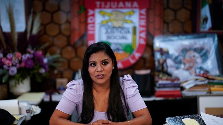 Tijuana Mayor Montserrat Caballero speaks during an interview in her...