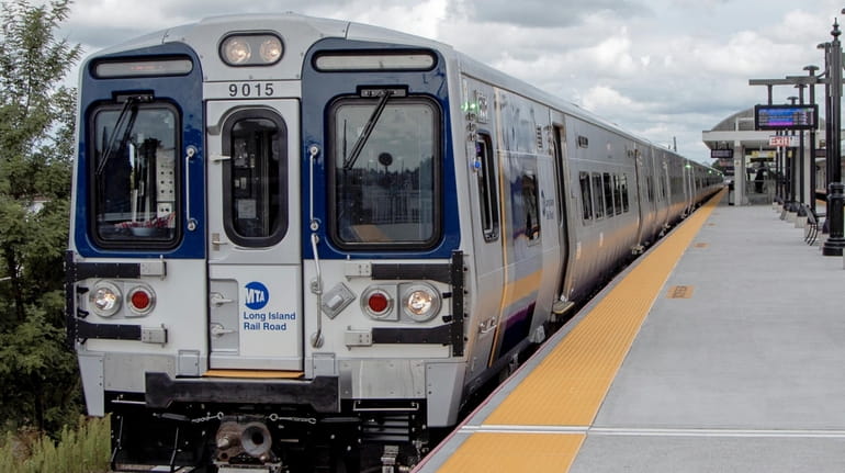Rollout of the Long Island Rail Road's M9 train cars,...