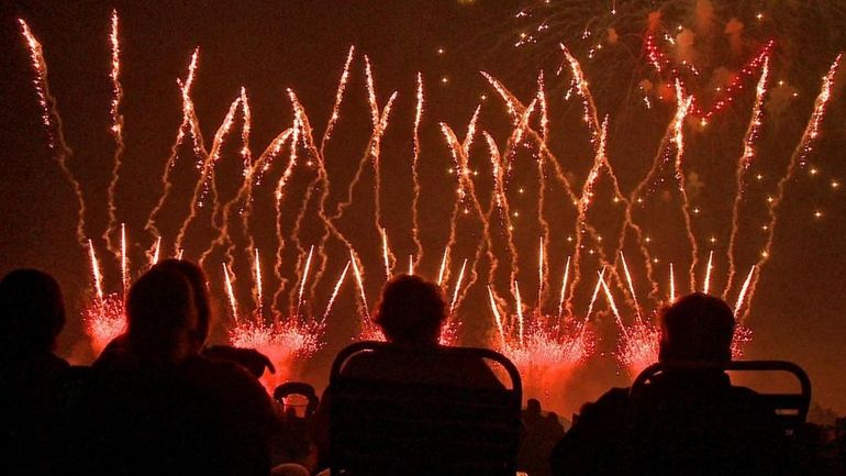 People watch as fireworks light the sky at the TD...