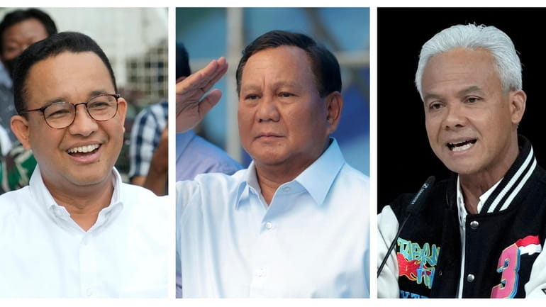 This combo photo shows Indonesian presidential candidates, from left, Anies...