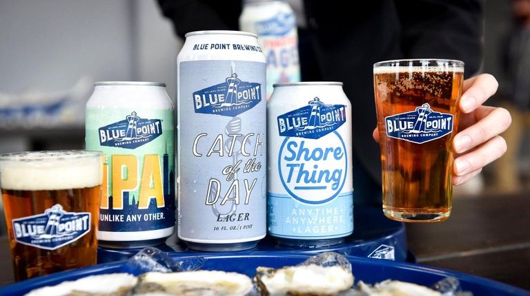 Beer selection and oysters at Blue Point Brewing Co. in Patchogue.