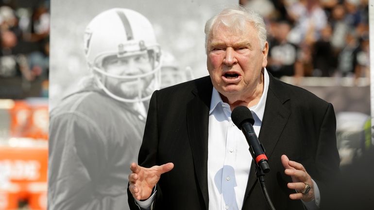 FILE - Former Oakland Raiders head coach John Madden speaks...