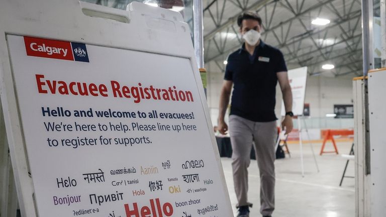 A reception centre is readied for wildfire evacuees forced from...