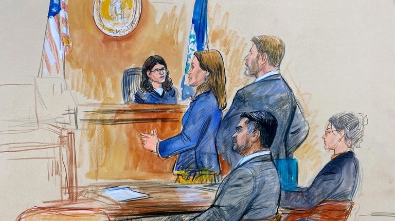 This artist sketch depicts Judge Dipti Pidikiti-Smith of the Fairfax...