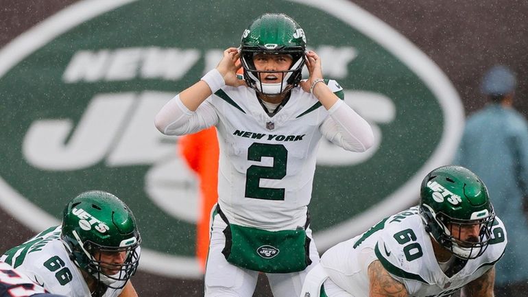 Jets quarterback Zach Wilson during the first half against the Patriots on...