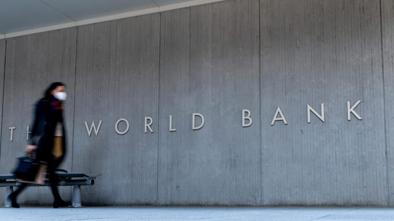 The World Bank building is seen on April 5, 2021,...