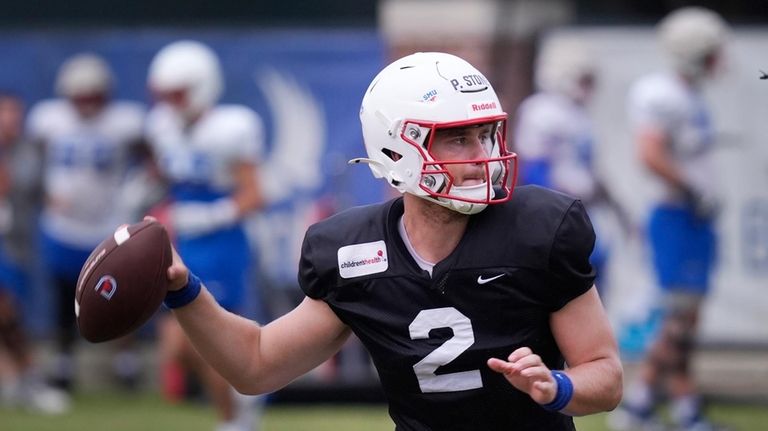 SMU quarterback Preston Stone passes during an NCAA college football...