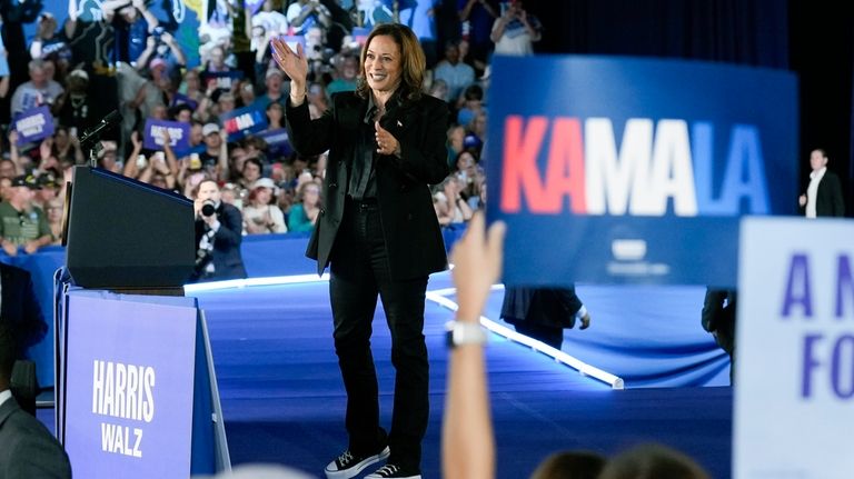 Democratic presidential nominee Vice President Kamala Harris during a campaign...