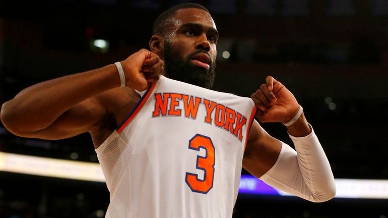 Tim Hardaway Jr. plays to the Garden crowd in the...