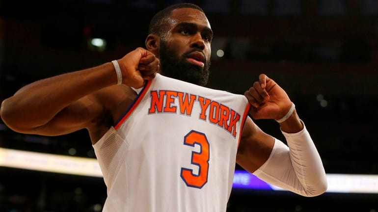 Tim Hardaway Jr. plays to the Garden crowd in the...