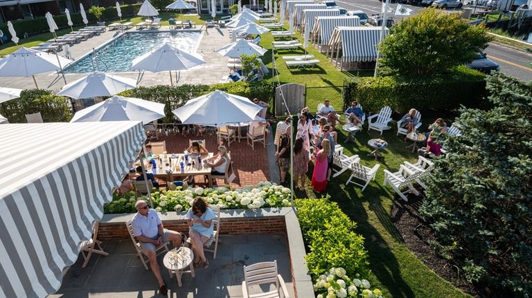 The garden lounge area at Baron’s Cove in Sag Harbor.