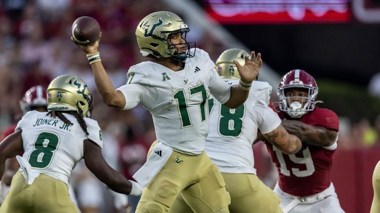 South Florida quarterback Byrum Brown (17) throws the ball against...