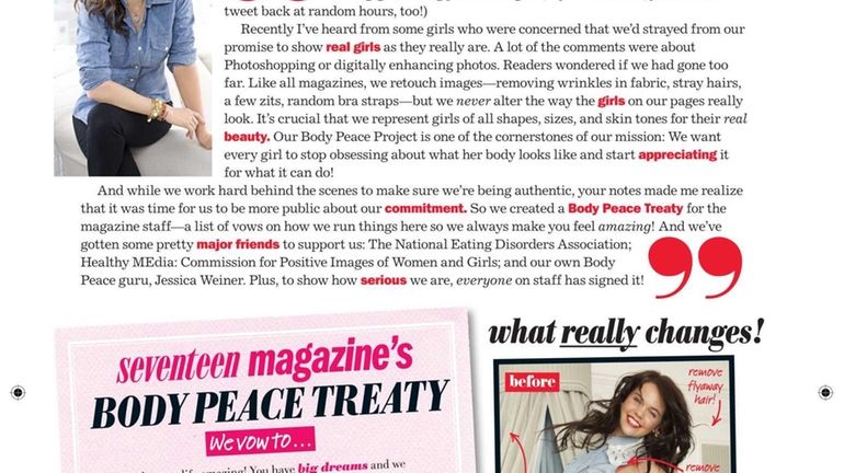 This image released by Seventeen magazine shows the letter from...