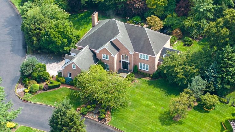 An aerial view shows the house on Saxony Court in...