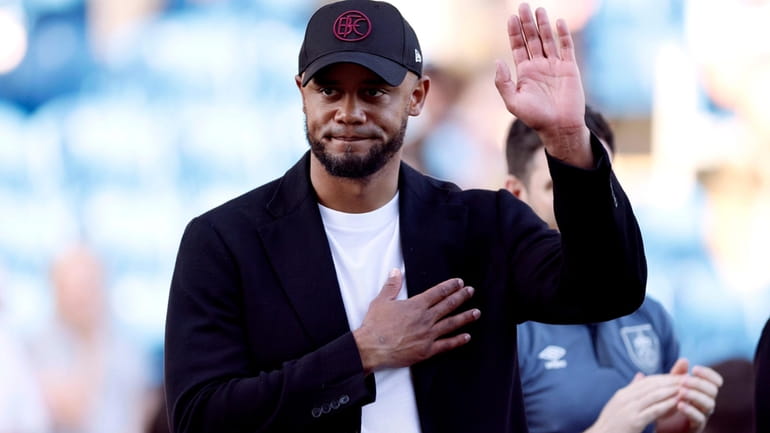 Burnley manager Vincent Kompany gestures, during the English Premier League...