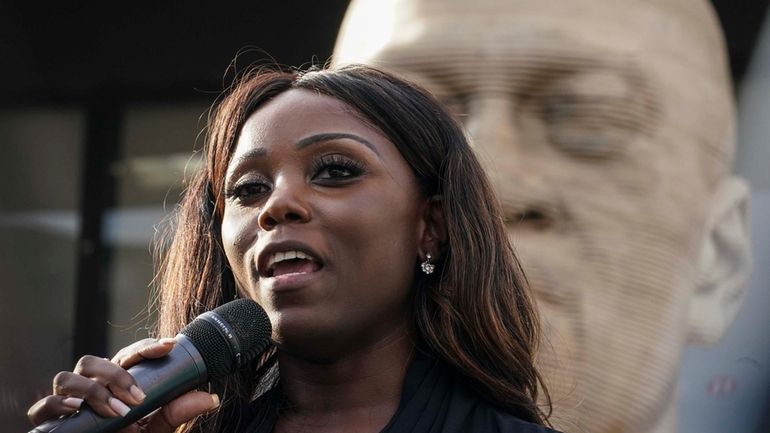 New York Councilwoman Farah Louis speaks during a celebration ceremony...