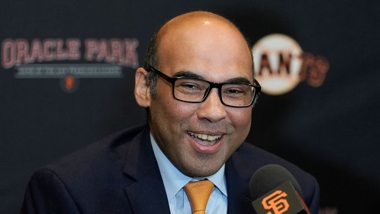 San Francisco Giants President of Baseball Operations Farhan Zaidi speaks...