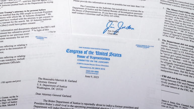 A letter that House Judiciary Committee Chairman Jim Jordan, of...
