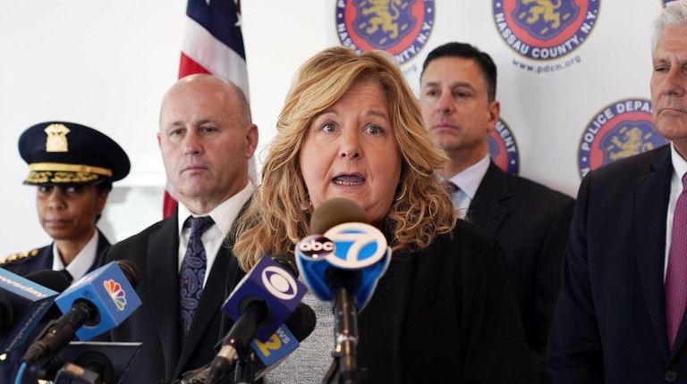 Nassau District Attorney Anne Donnelly at a news conference in...