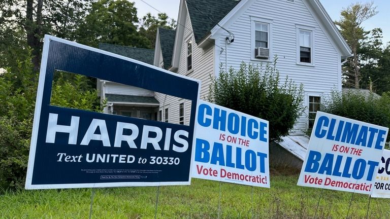 A campaign sign with President Joe Biden's name cut out...