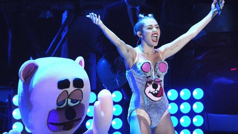 Miley Cyrus performs during the MTV Video Music Awards at...